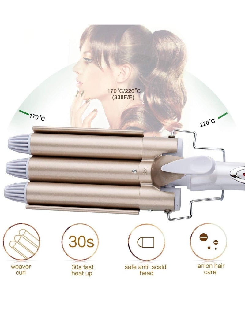 ELTRAZONE 3 Barrel Curling Iron Wand Hair Waver Curler Iron, 1 Inch (25mm) Ceramic Tourmaline Triple Barrels, Crimper Hair Iron Hair Waving Styling Tool for Deep Waves  - Image 4