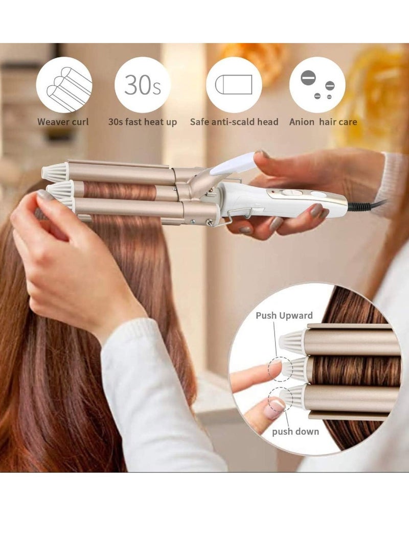 ELTRAZONE 3 Barrel Curling Iron Wand Hair Waver Curler Iron, 1 Inch (25mm) Ceramic Tourmaline Triple Barrels, Crimper Hair Iron Hair Waving Styling Tool for Deep Waves  - Image 2