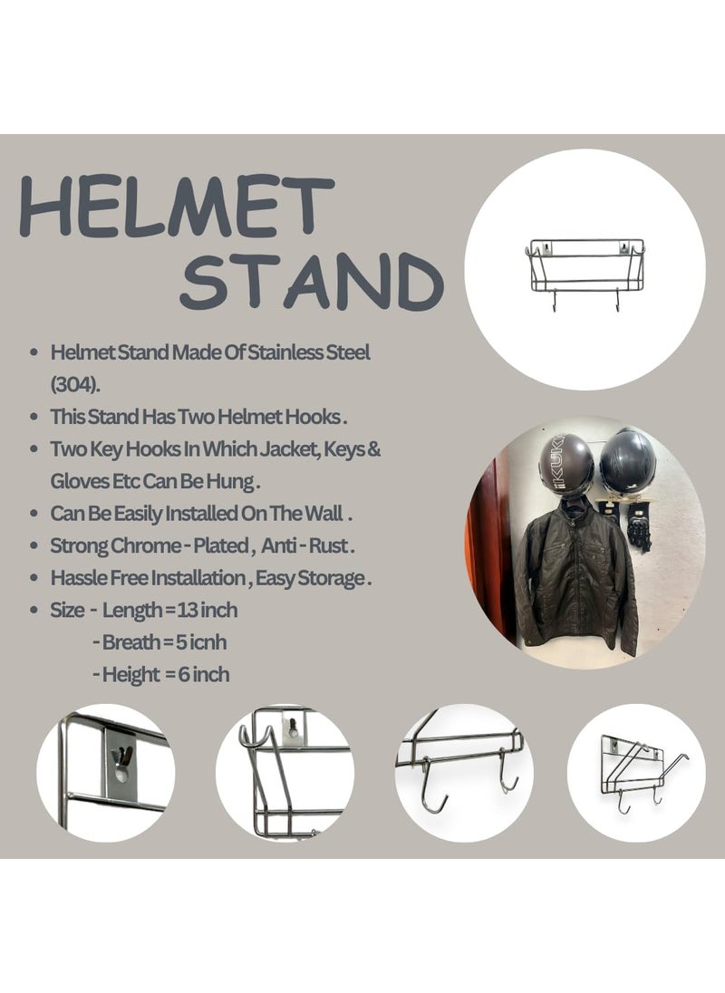 HMTradelink HMTradelink Motorcycle 2 Helmet Holder with Key Holder for Home Office GarageWall Mount Multipurpose Stainless Steel  - Image 2