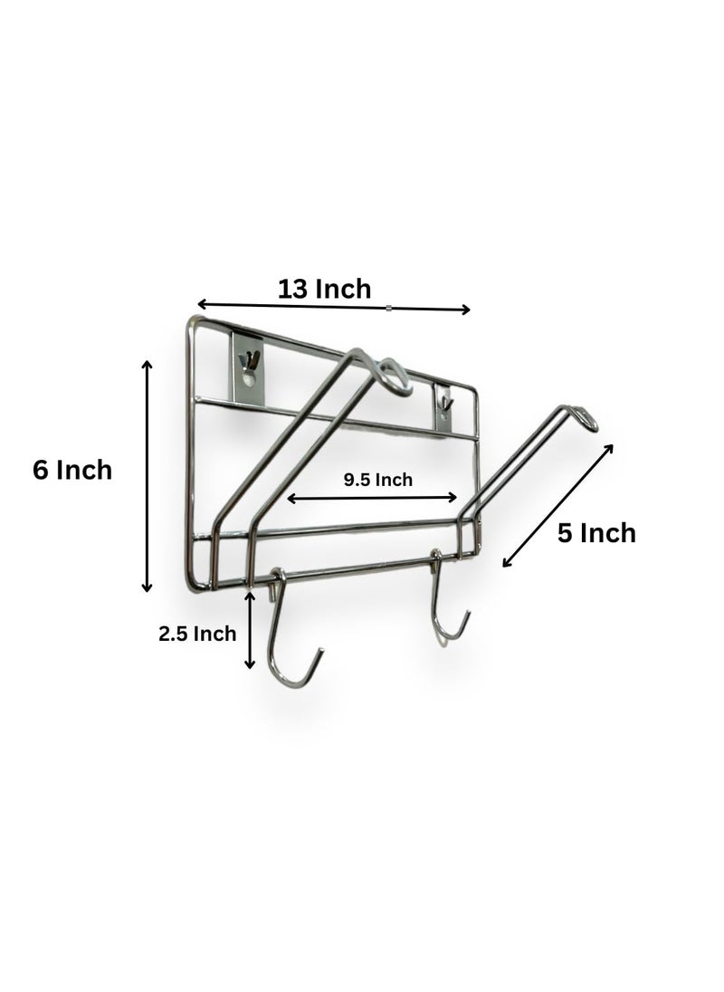 HMTradelink HMTradelink Motorcycle 2 Helmet Holder with Key Holder for Home Office GarageWall Mount Multipurpose Stainless Steel  - Image 3