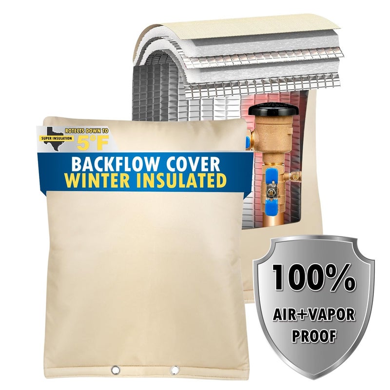 Backflow Preventer Insulation Cover 5F Actgan 16X20 5 Layers Outdoor Pressure Vacuum Breaker Sprinkler Valve Faucet Cover for Winter Freeze Protection Beige