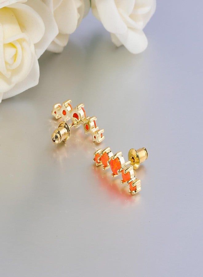 CiNily Orange Fire Opal Ear Crawler Earrings, 14K Gold Plated Cuff Climber Earrings Small Flat Back Stud Earrings Fashion Jewelry Birthday Mothers Day Gifts for Women Girls Hypoallergenic - Image 4