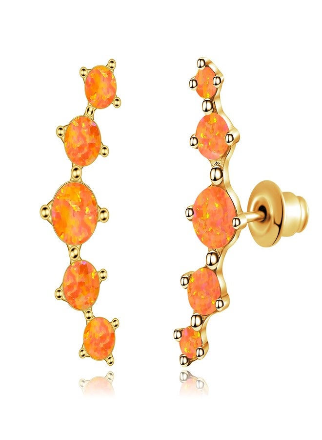 CiNily Orange Fire Opal Ear Crawler Earrings, 14K Gold Plated Cuff Climber Earrings Small Flat Back Stud Earrings Fashion Jewelry Birthday Mothers Day Gifts for Women Girls Hypoallergenic - Image 1