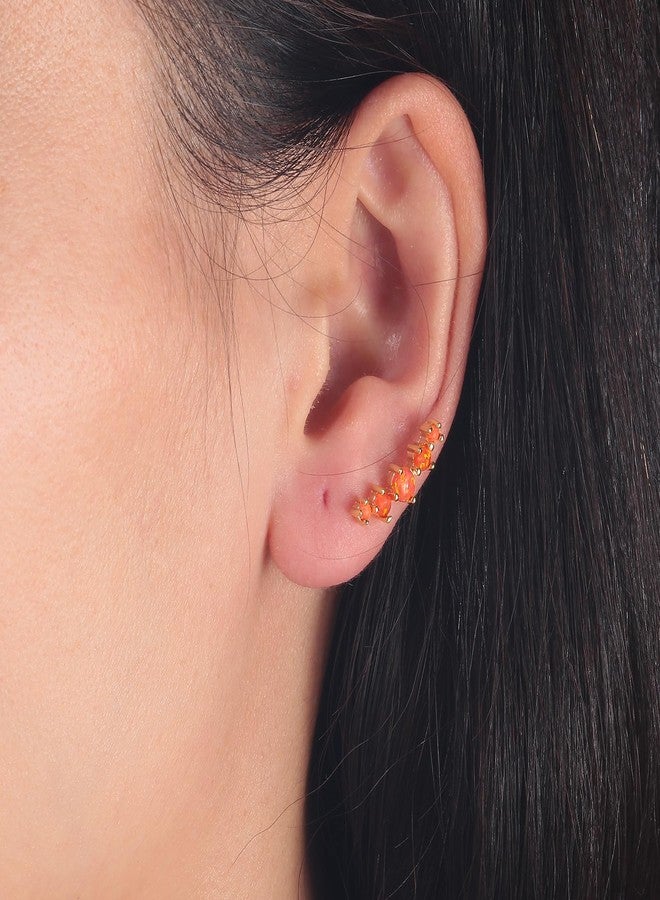 CiNily Orange Fire Opal Ear Crawler Earrings, 14K Gold Plated Cuff Climber Earrings Small Flat Back Stud Earrings Fashion Jewelry Birthday Mothers Day Gifts for Women Girls Hypoallergenic - Image 2