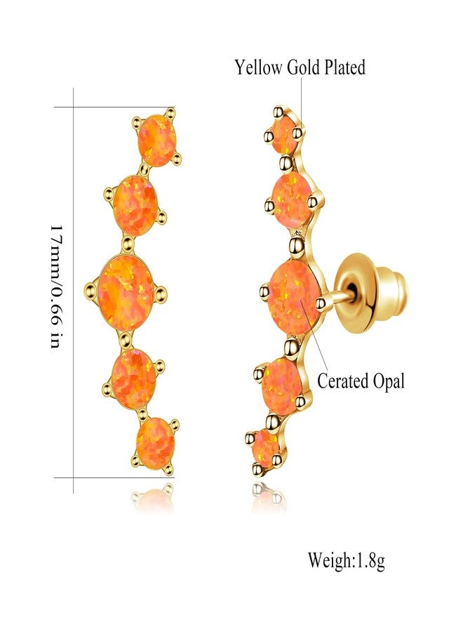 CiNily Orange Fire Opal Ear Crawler Earrings, 14K Gold Plated Cuff Climber Earrings Small Flat Back Stud Earrings Fashion Jewelry Birthday Mothers Day Gifts for Women Girls Hypoallergenic - Image 3
