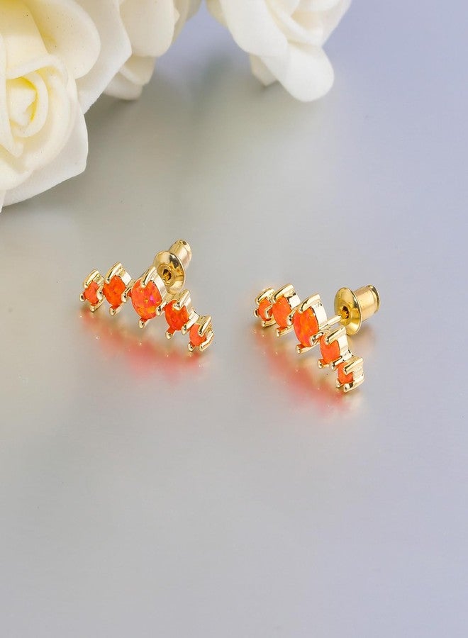 CiNily Orange Fire Opal Ear Crawler Earrings, 14K Gold Plated Cuff Climber Earrings Small Flat Back Stud Earrings Fashion Jewelry Birthday Mothers Day Gifts for Women Girls Hypoallergenic - Image 5