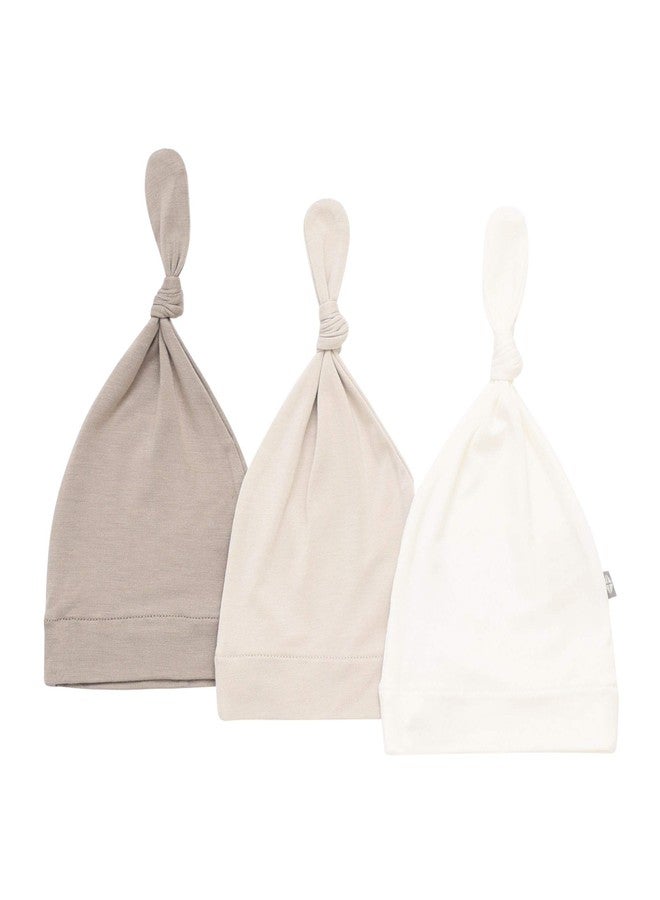 KYTE BABY Rayon Made from Bamboo Baby Beanie Soft Knotted Caps, 3 Pack (Newborn, Clay/Oat/Cloud)