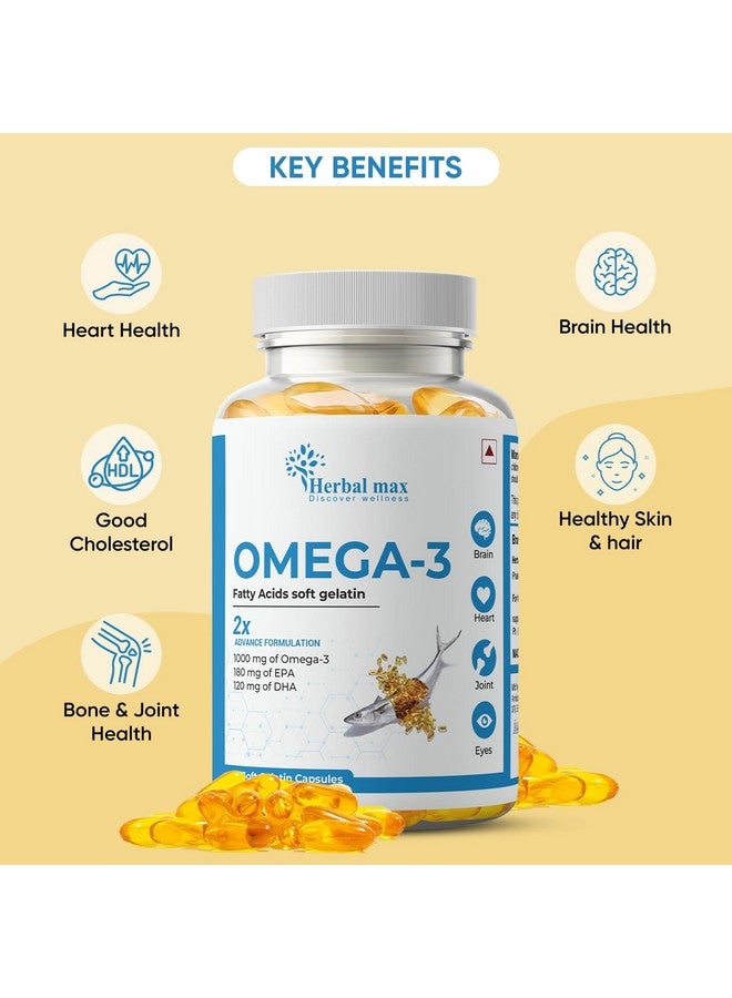 Herbal Max Omega 3 Fish Oil Capsules 1000mg (60 Capsules) | 180mg EPA & 120mg DHA for Heart, Brain & Joint Health | Supports Cardiovascular Function & Overall Wellness | - Image 3