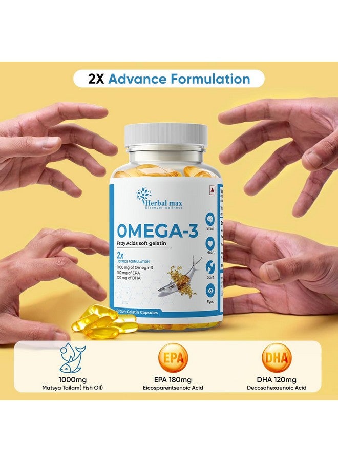 Herbal Max Omega 3 Fish Oil Capsules 1000mg (60 Capsules) | 180mg EPA & 120mg DHA for Heart, Brain & Joint Health | Supports Cardiovascular Function & Overall Wellness | - Image 5