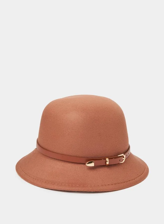 ستايلي Brown Boater Hat with Faux Leather Belt Detail