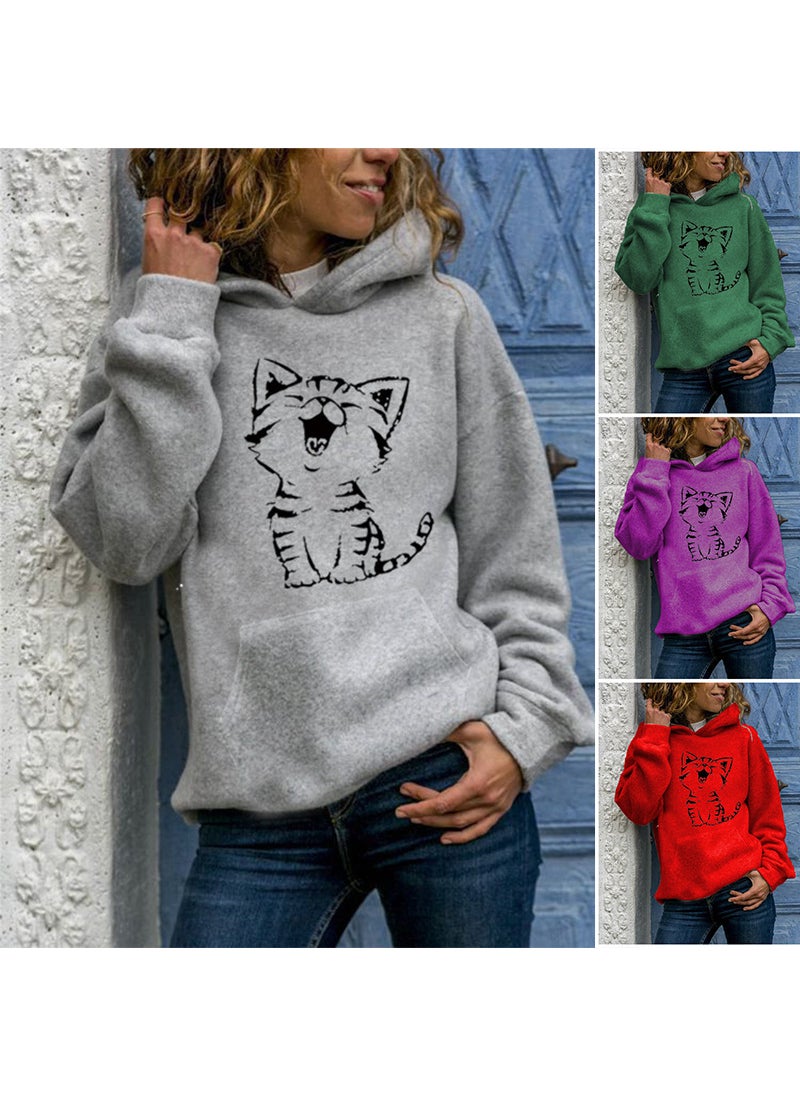 Generic - 2024 New Womens Long Sleeve Hoodie Animal Print red hooded - Image 1