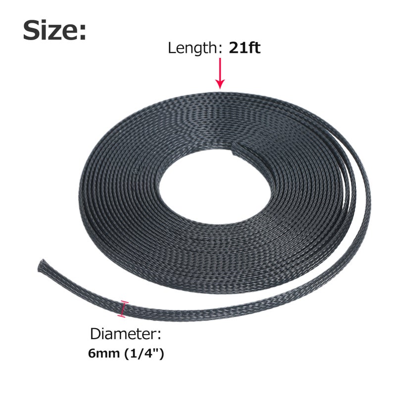 21ft 1/4 Inch (6mm) Expandable Braided Cable Sleeve Cord Protector Tubing Sheath for Automotive Television Computer & Other Home Devices - Image 4