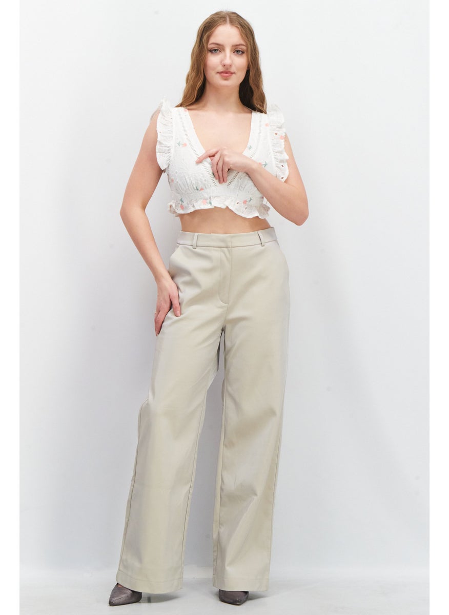 LOST INK - Women V-Neck Sleeveless Embroidered Top,  White Combo - Image 1