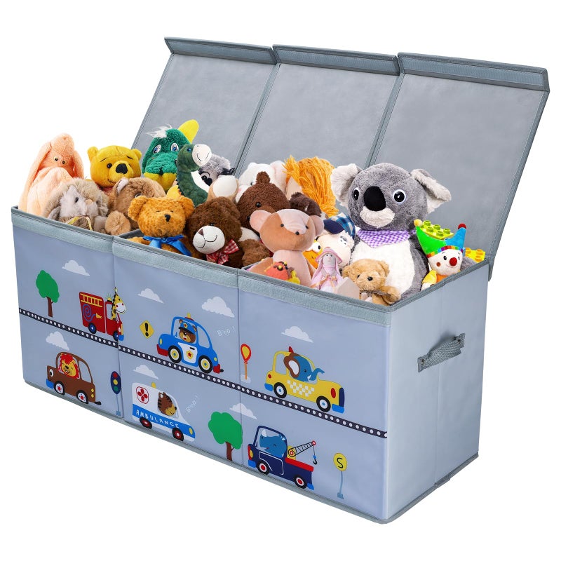 Decalsweet decalsweet Toy Box Chest for Kids Collapsible Oxford Toy Storage Box with Handles for Boys Extra Large Sturdy Waterproof Toy Organiser for Bedroom Playroom 377125157 Inch Animal Cars