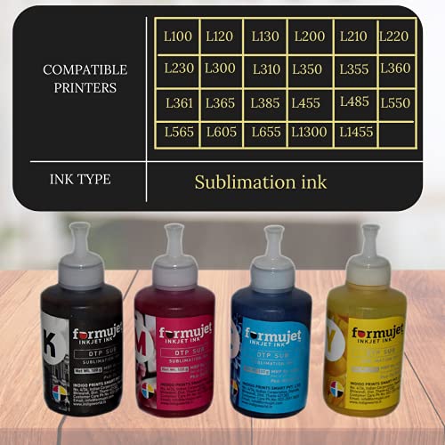 Formujet Sublimation Ink DTP SUB Compatible for Epson Printer L100, L120, L130, L200, L605, L655, L1300, L1455 for Heat Transfer Printing on Ceramics and Clothes (4 Color X 100 gm CYMK) - Image 5