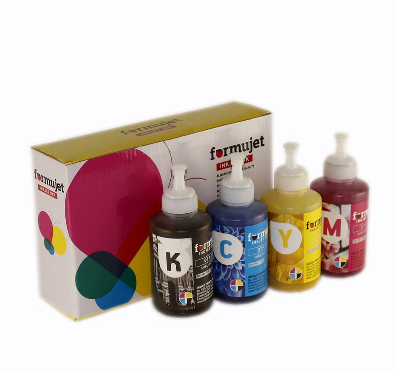 Formujet Sublimation Ink DTP SUB Compatible for Epson Printer L100, L120, L130, L200, L605, L655, L1300, L1455 for Heat Transfer Printing on Ceramics and Clothes (4 Color X 100 gm CYMK) - Image 1