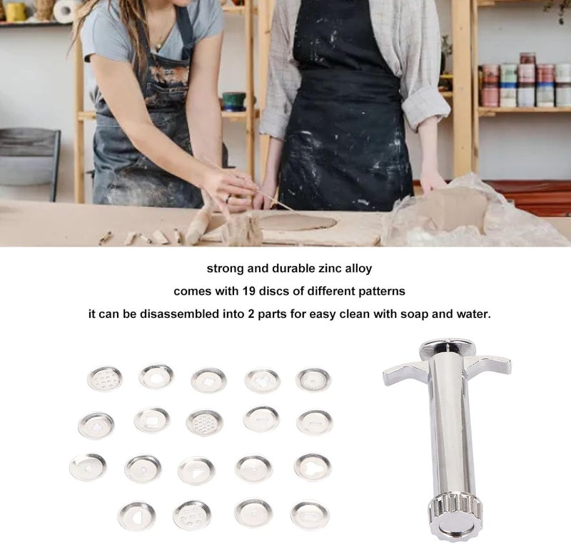 Clay Extruder, Polymer Clay Tools Zinc Alloy Different Patterns Clay Tools with 19 Discs for DIY Craft Paint Crafts - Image 5