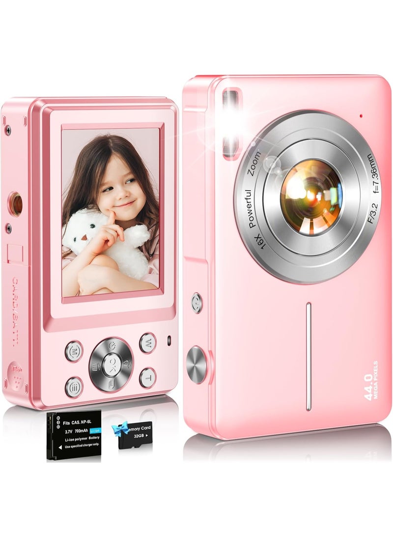 44MP Compact Digital Camera with 32GB Card – 2.4" Screen, 1080P HD Video, 16X Zoom, Anti-Shake & Rechargeable Battery – Ideal for Beginners, Teens & Kids - Image 1