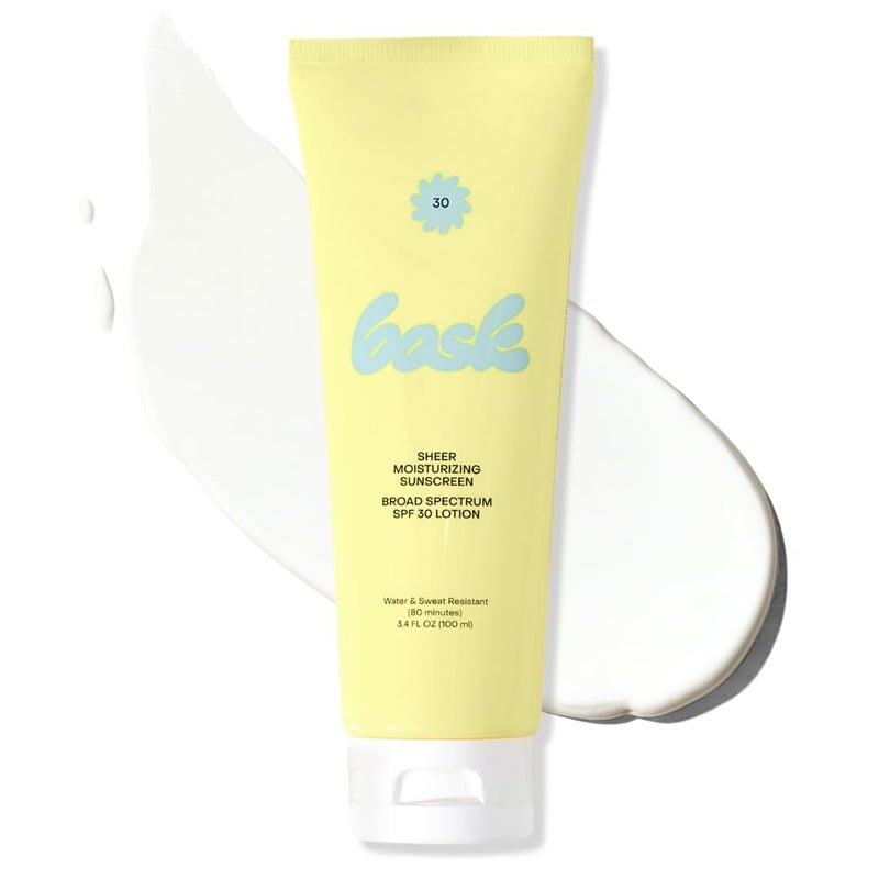 Bask Suncare SPF 30 Sheer Moisturizing Sunscreen Lotion - Broad Spectrum UVA/UVB Protection, Dermatologist Recommended, Hydrating, Lightweight & Non-Greasy, No White Cast, Travel Size, 3.4 fl oz - Image 1