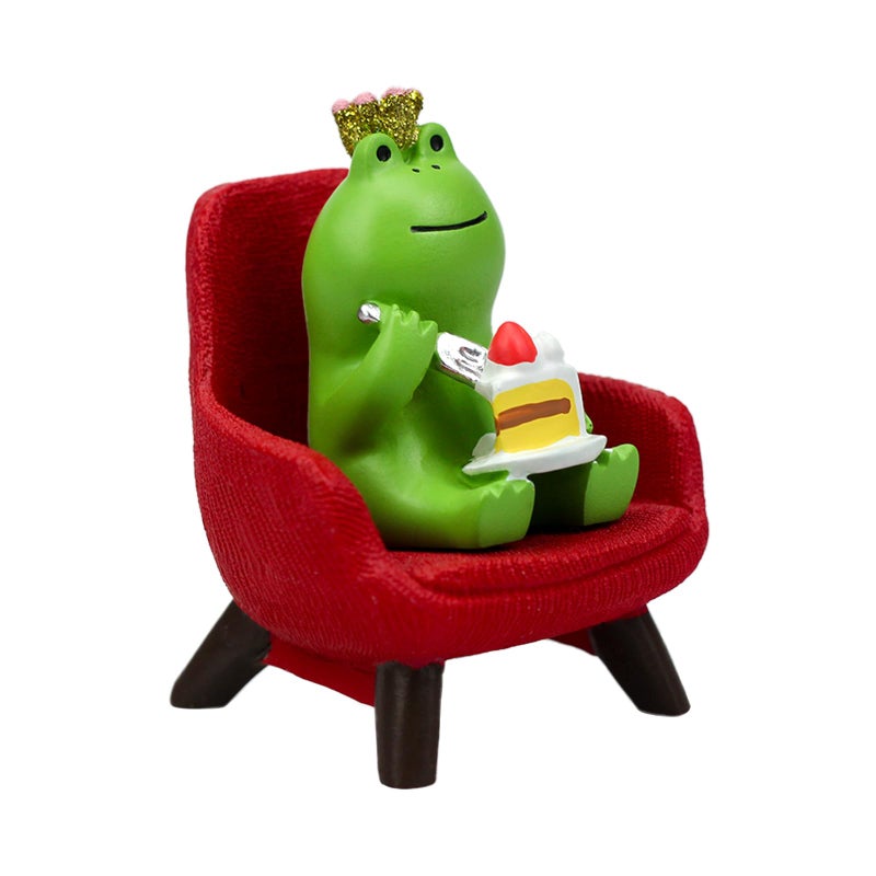 Refintural Miniature Frog Eating Cake Figurine - Funny Frog Sculpture for Shelf, Desk Decoration - Perfect Cute Frog Gift for Frog Lovers(Red Sofa) - Image 1