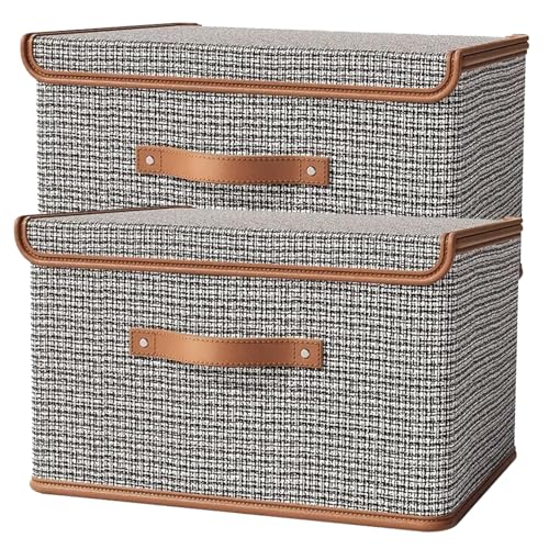PRIME PICK Storage Box Foldable Oxford Cloth Organizer with Lid Breathable Washable Wardrobe Storage Reinforced Handles Clothes Organizer Multipurpose Grey XL Size Pack of 2 - Image 1