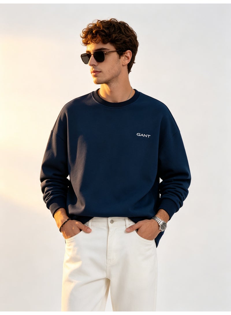 GANT Men's and Women's Crew Neck Sweatshirt, Casual Long Sleeve Pullover, Navy - Image 3