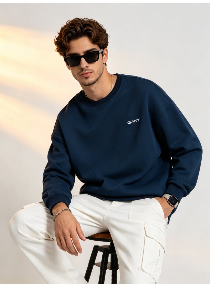 GANT Men's and Women's Crew Neck Sweatshirt, Casual Long Sleeve Pullover, Navy - Image 1