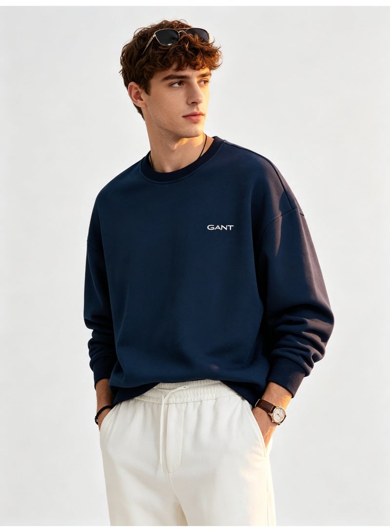 GANT Men's and Women's Crew Neck Sweatshirt, Casual Long Sleeve Pullover, Navy - Image 2