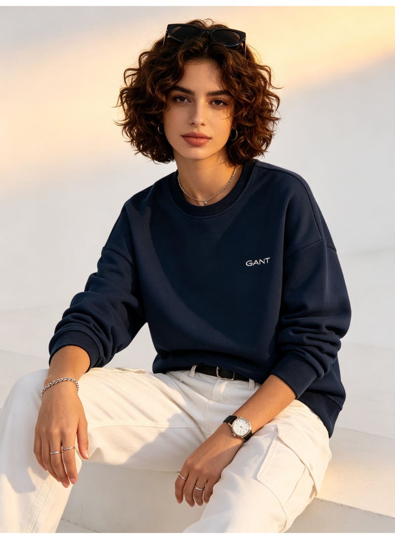 GANT Men's and Women's Crew Neck Sweatshirt, Casual Long Sleeve Pullover, Navy - Image 5
