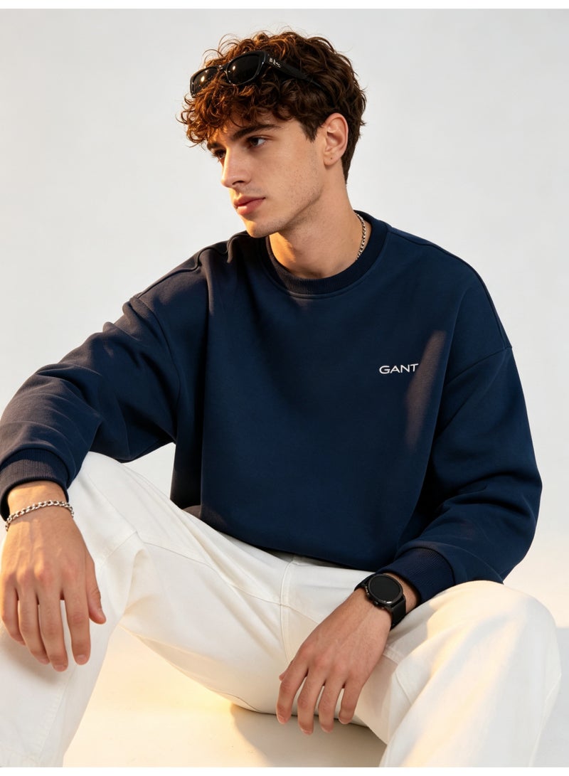 GANT Men's and Women's Crew Neck Sweatshirt, Casual Long Sleeve Pullover, Navy - Image 4