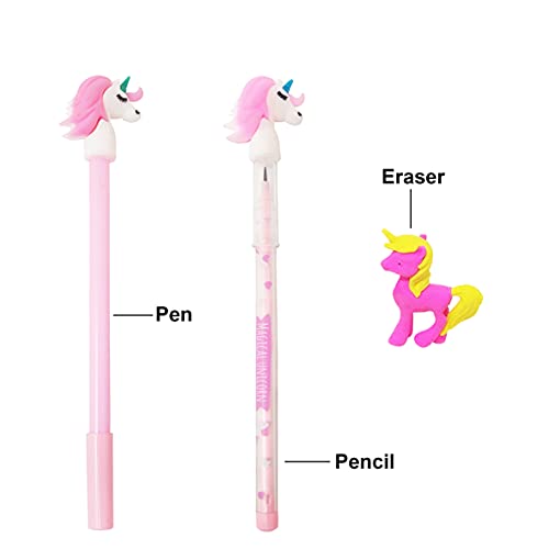 PARTEET Combo Pack Of (3 Items) 1Pc Unicorn Pen 1Pc Unicorn Pencil 1Pc Unicorn Eraser For Kids,Blue - Image 2