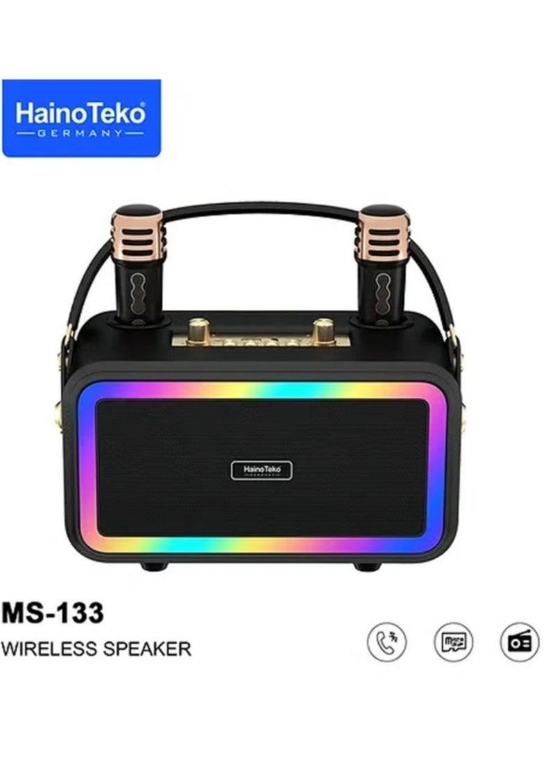 Haino Teko MS133 Portable Bluetooth Wireless Speaker with 2 Wireless Mics – High-Quality Sound, Rechargeable, Ideal for Parties, Karaoke, Outdoor Use - Image 1