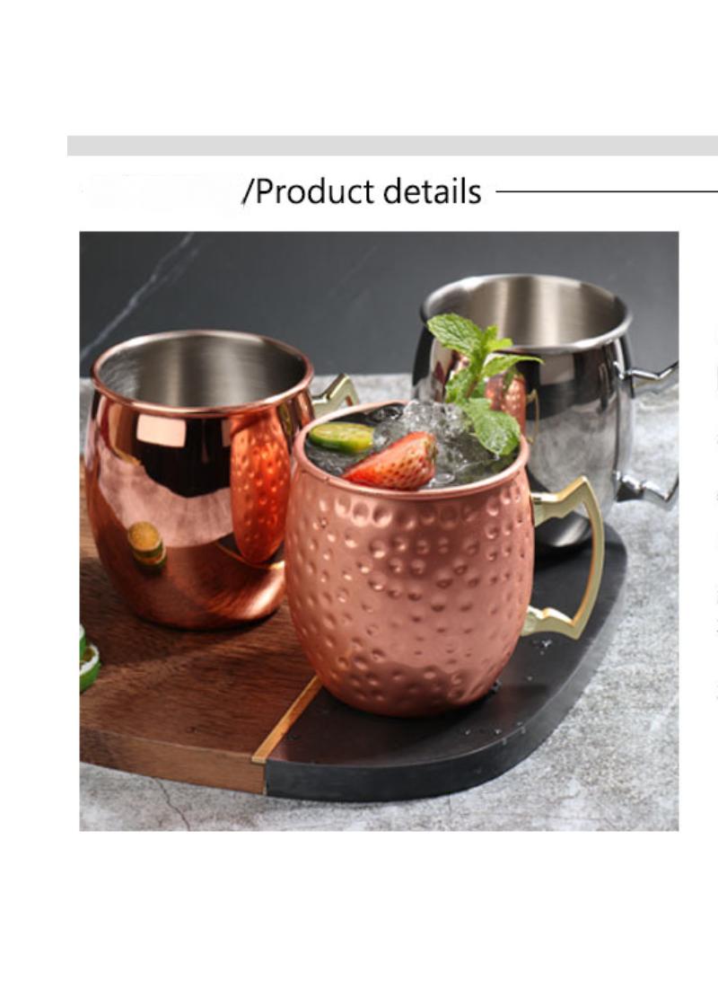 1-Pieces Moscow Mule Cup Stainless Steel Copper Hammered Cups Ice Drinking Cup Rose Gold-B 530ml  - Image 4