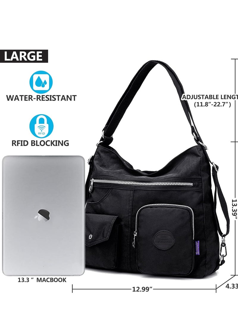 Multipurpose Hobo Purse for Women with Antitheft RFID, Waterproof Nylon Crossbody Bag Shoulder Handbag, Convertible Backpack  - Image 4
