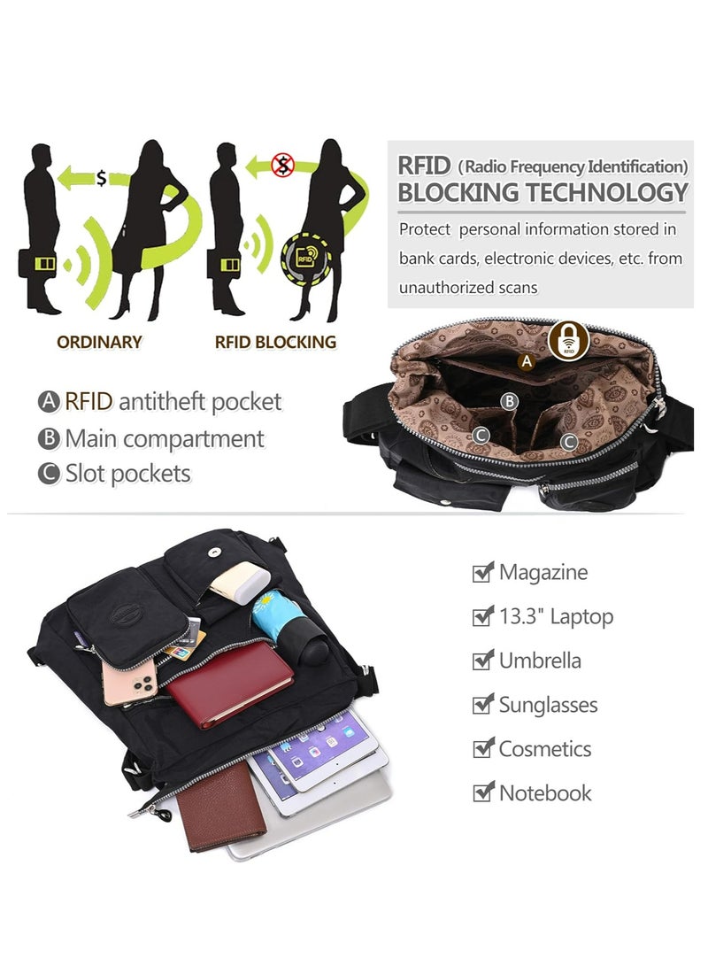 Multipurpose Hobo Purse for Women with Antitheft RFID, Waterproof Nylon Crossbody Bag Shoulder Handbag, Convertible Backpack  - Image 5