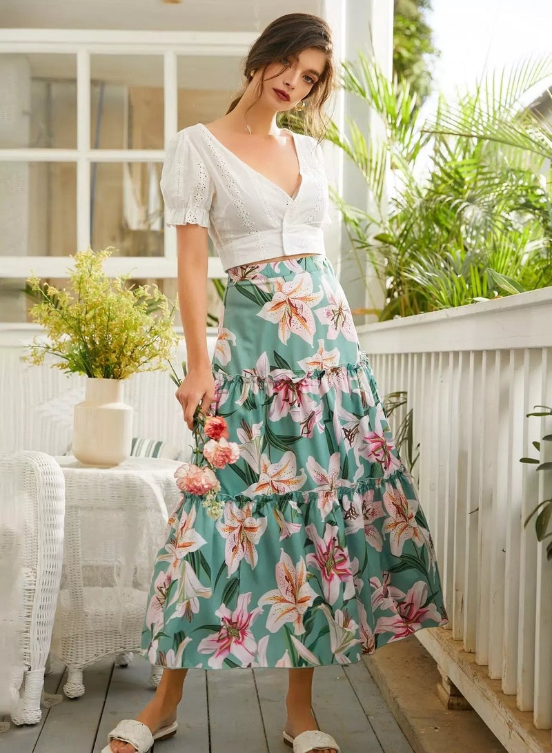 Floral Print Frill Trim Skirt  - Image 3