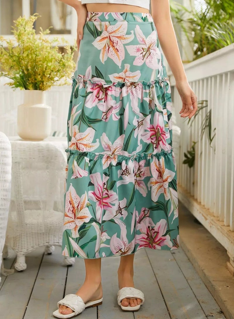 Floral Print Frill Trim Skirt  - Image 2
