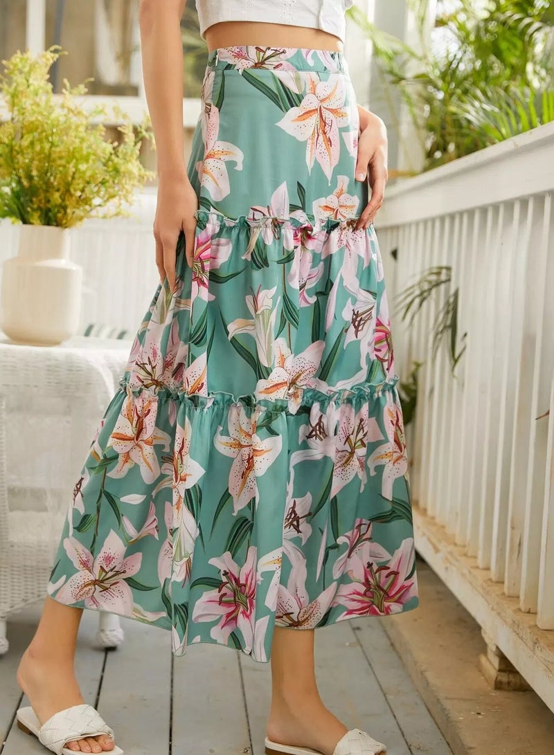 Floral Print Frill Trim Skirt  - Image 4
