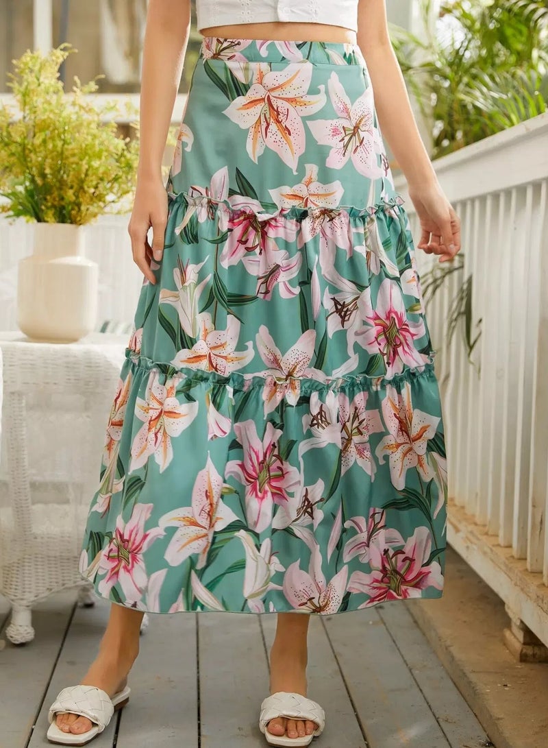 Floral Print Frill Trim Skirt  - Image 5