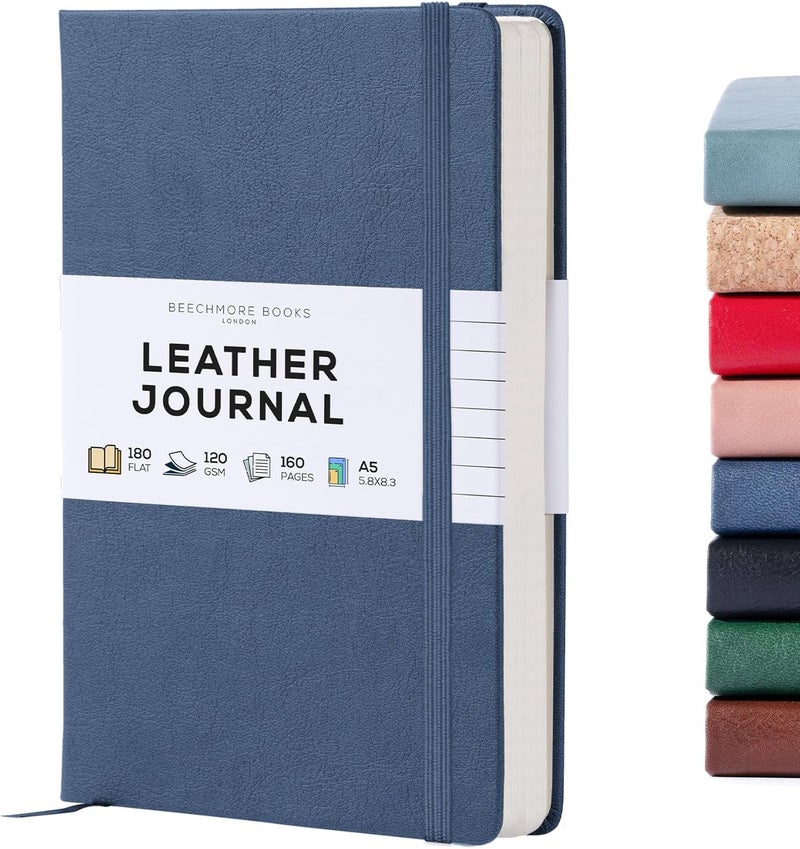 Beechmore Books Lined Journal Notebook, 5.8 x 8.3 inch, A5 160 Lined Pages, Hardcover Leather Journals for Women, Men, Writing and Notebooks for Work - 120 GSM Thick Paper, Gifts Box Included - Image 1