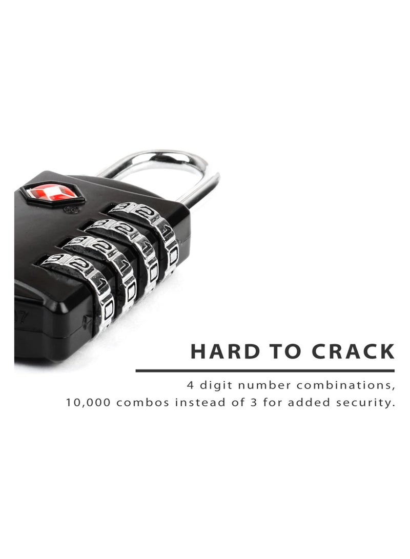 Luggage Locks - 4 Digit Combination Steel Padlocks - Approved Travel Lock for Suitcases & Baggage - Black - Image 3