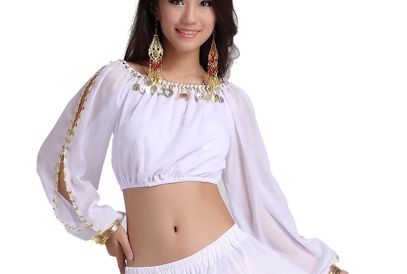 ZLTdream Lady's Belly Dance Long Sleeves Chiffon Bra Top for Big Girls & Women Rave Outfit White - Image 4