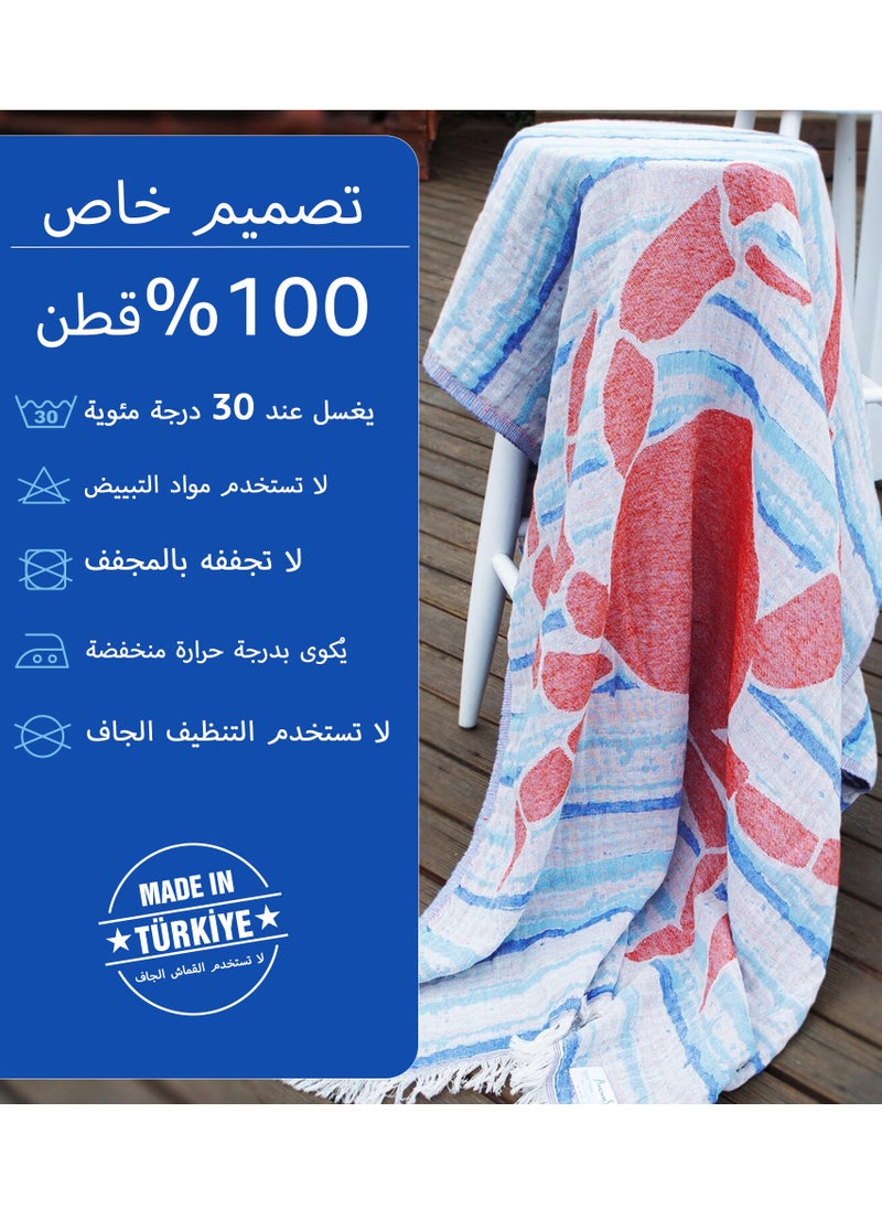 أنيموس - منشفة بشكير تركي من Anemoss بنقشة السلطعون، 100% قطن، خالٍ من الألياف الدقيقة والمواد الاصطناعية والبوليستر، ناعم، سريع الجفاف، متعدد الاستخدام للشاطئ، المسبح، والحمام، للأطفال والبالغين، 39×70 إنش، 100×180 سم - Image 1