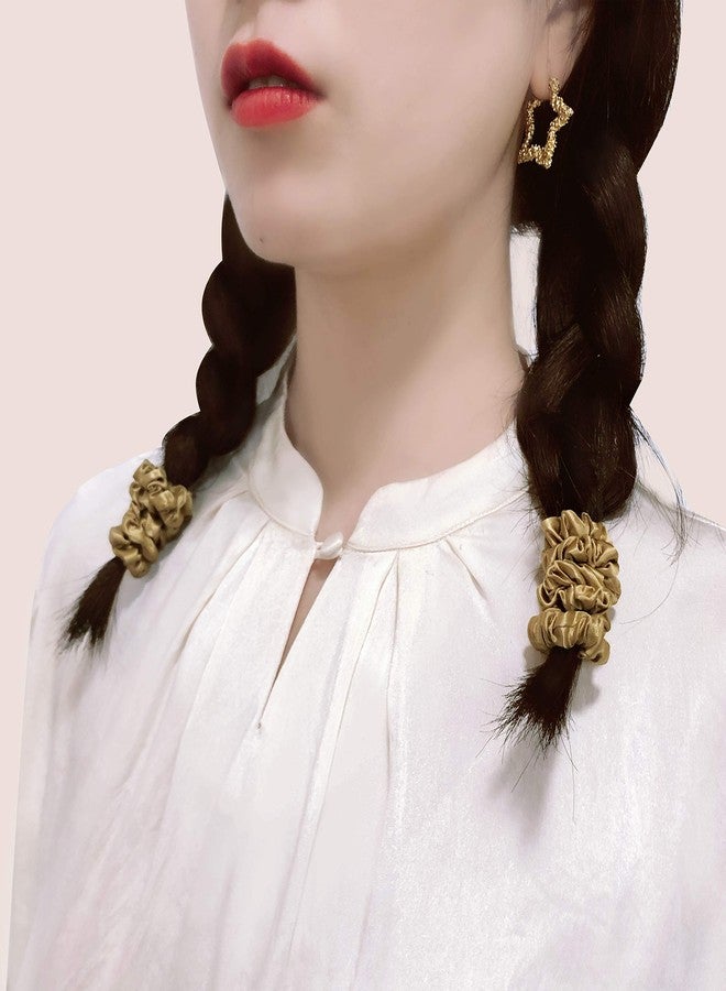 ميوين ربطات شعر Miwen Silk Scrunchies مصنوعة من حرير التوت النقي 100%، لطيفة على الشعر، ناعمة ولامعة، تقلل من الشد والتقصف، مثالية لربطات ذيل الحصان (صغيرة، شامبانيا + أخضر + وردي كرزي) - Image 4