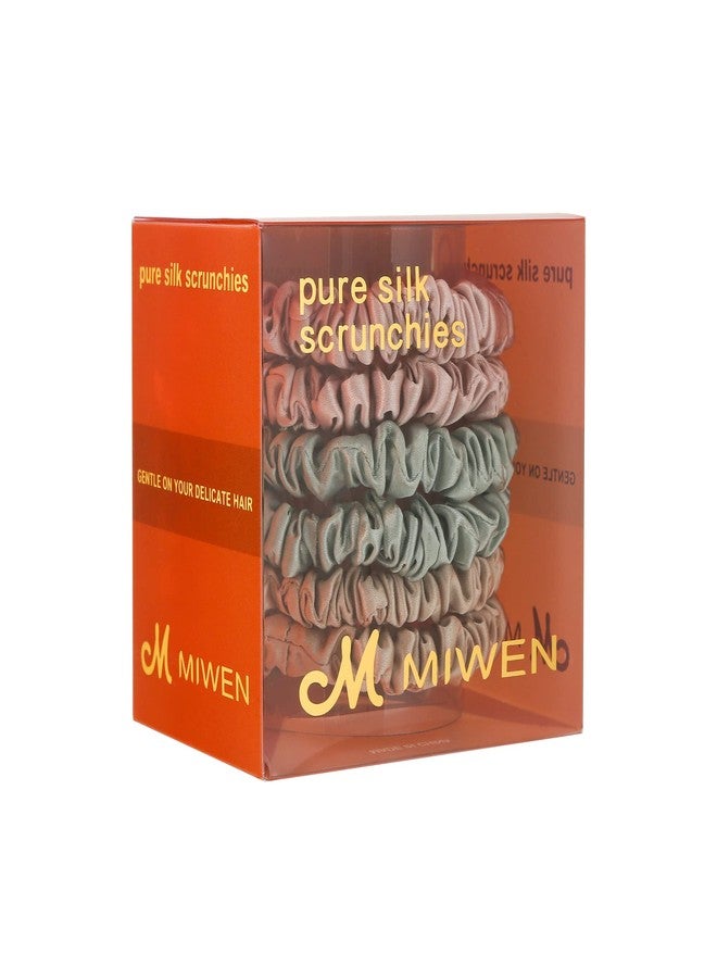 ميوين ربطات شعر Miwen Silk Scrunchies مصنوعة من حرير التوت النقي 100%، لطيفة على الشعر، ناعمة ولامعة، تقلل من الشد والتقصف، مثالية لربطات ذيل الحصان (صغيرة، شامبانيا + أخضر + وردي كرزي) - Image 1