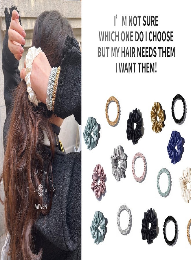 ميوين ربطات شعر Miwen Silk Scrunchies مصنوعة من حرير التوت النقي 100%، لطيفة على الشعر، ناعمة ولامعة، تقلل من الشد والتقصف، مثالية لربطات ذيل الحصان (صغيرة، شامبانيا + أخضر + وردي كرزي) - Image 5