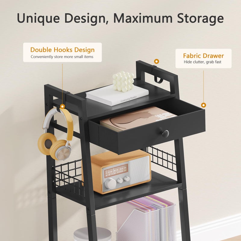 Gewudraw 3-Tier Ladder Shelf with Drawer, Bathroom Table Stand for Small Space, Standing Bathroom Shelves with Storage for Living Room Kitchen Bedroom, Organizer Shelf, Black - Image 5