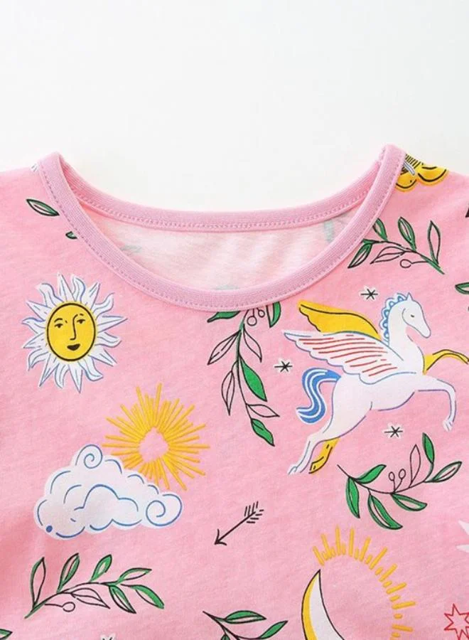 يونيكي Pink Fit & Flare Crew Neck Printed Dress