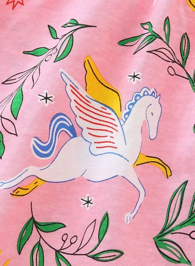 يونيكي Pink Fit & Flare Crew Neck Printed Dress