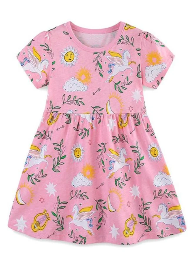 YUNIQEE Pink Fit & Flare Crew Neck Printed Dress